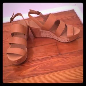 Chocolat Blu Tan Cork Wedge Sandals